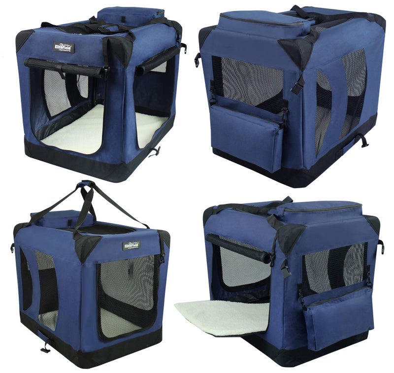 EliteField 3-Door Folding Soft Dog Crate with Carrying Bag and Fleece Bed (2 Year Warranty), Indoor & Outdoor Pet Home (20" L x 14" W x 14" H, Navy Blue) - Image 3